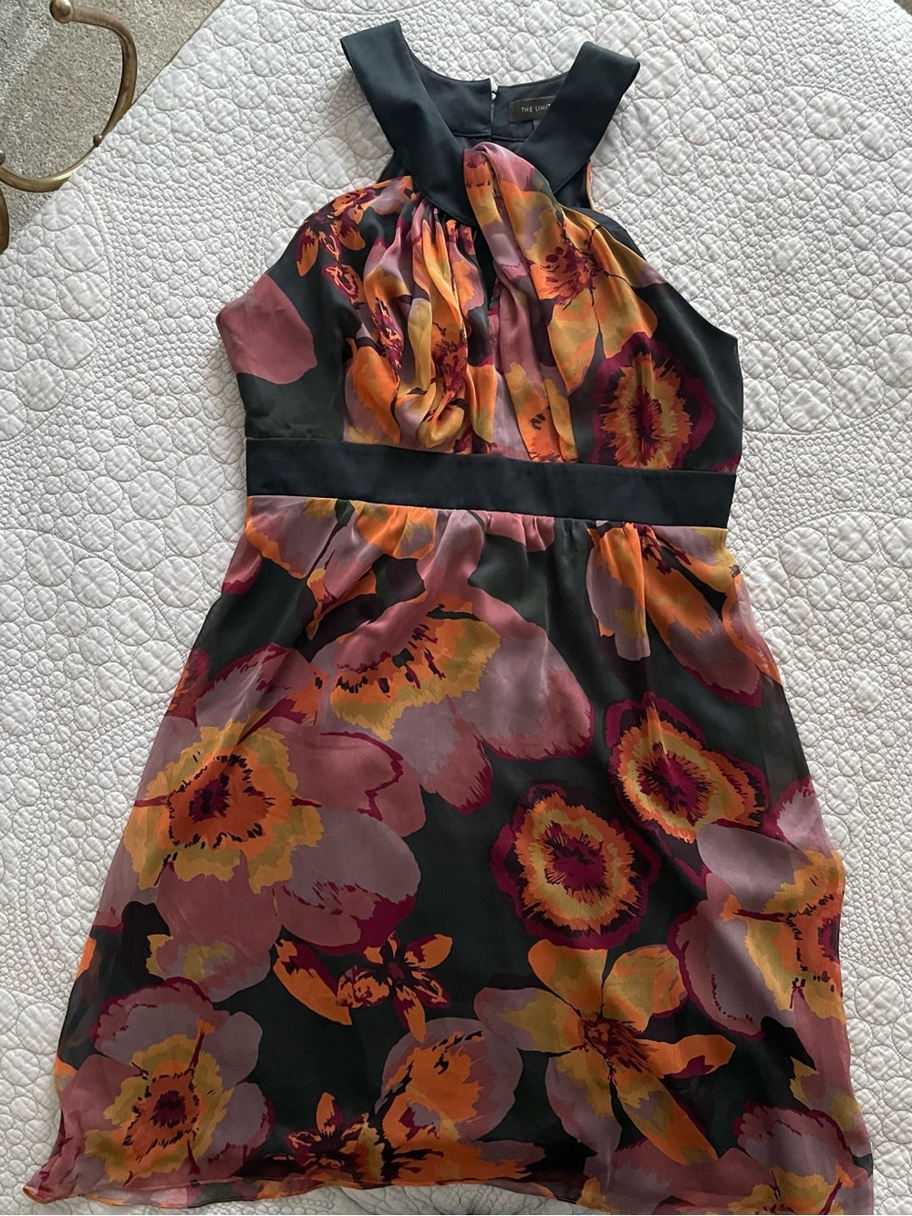 The Limited Black Halter Dress with Pink & Gold Floral Print